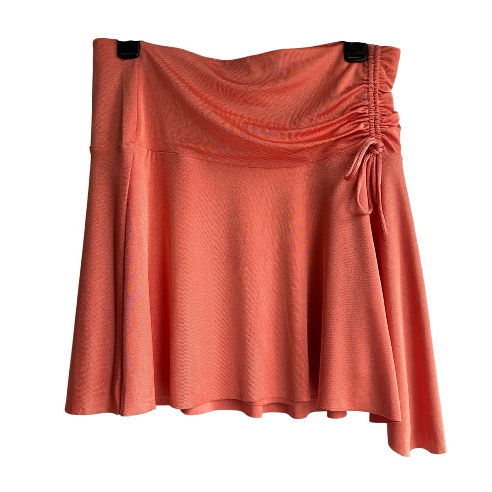 Free People Who’s That Coral Ruched Asymmetrical Mini Skirt Size Large - Picture 4 of 7